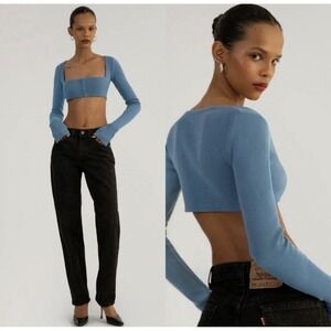 Orseund Iris Little Gem Bodice Ribbed Crop Top Long Sleeve French Blue Hook Sz L